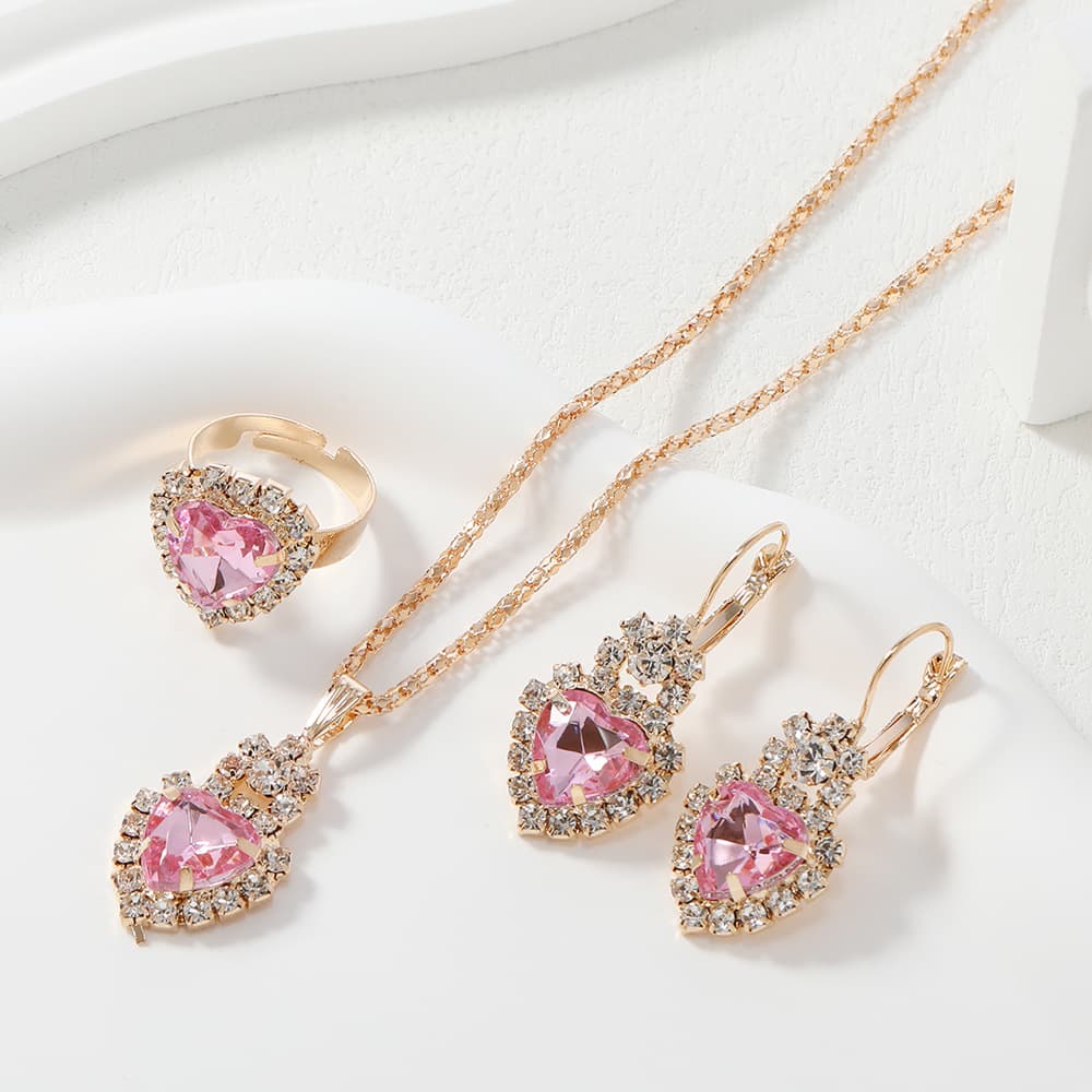 (Cross-border trading), design red blue set, wedding ring, necklace for bride, chain, high-quality style, bright catchy style, 3 piece set 2