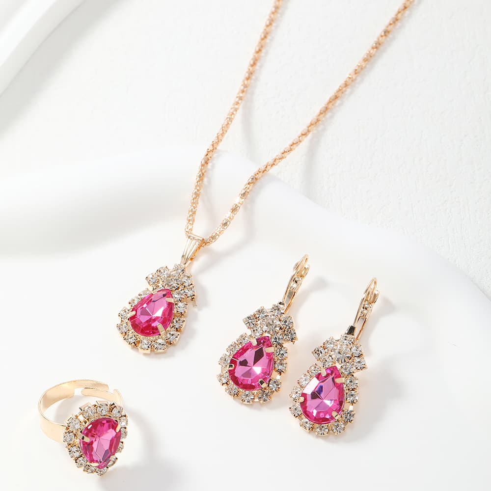 (Cross-border trading), design red blue set, wedding ring, necklace for bride, chain, high-quality style, bright catchy style, 3 piece set 3