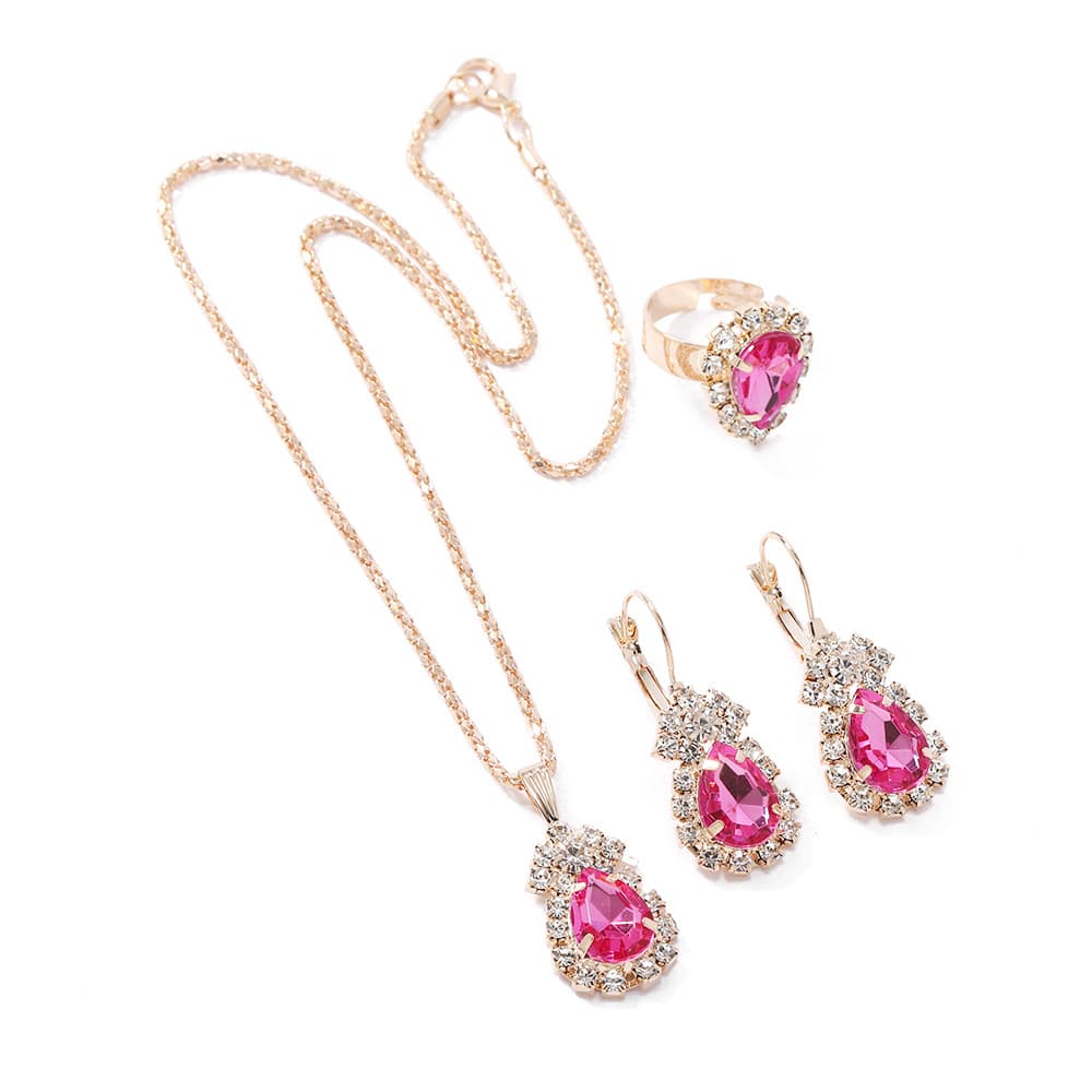 (Cross-border trading), design red blue set, wedding ring, necklace for bride, chain, high-quality style, bright catchy style, 3 piece set 5