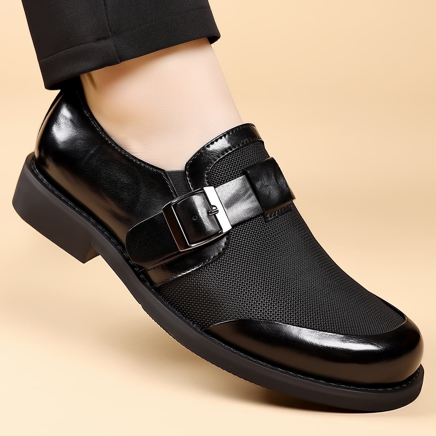 (Cross-border trading), fashionable casual universal black shoes English style, adjustable strap 4