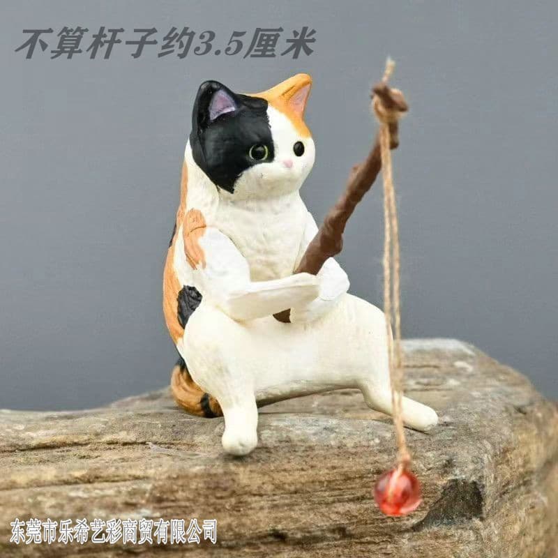 Kitten fishing ornament fish tank landscap meow fish fishing good weather casual cat fishing cat suspension decoration 4