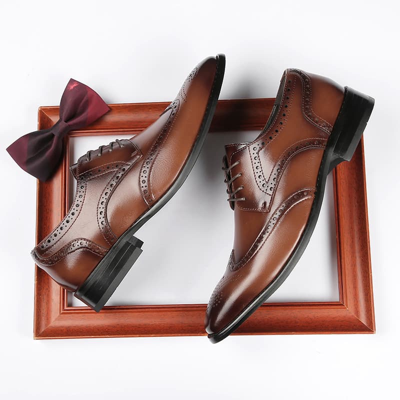 2026 new style inner heightening formal leather shoes men's genuine leather carved brogue business office derby shoes gentleman's wedding 3