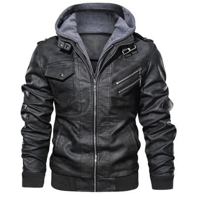 Men's polyurethane demi-season black jacket with zipper, wish, slim fit 2