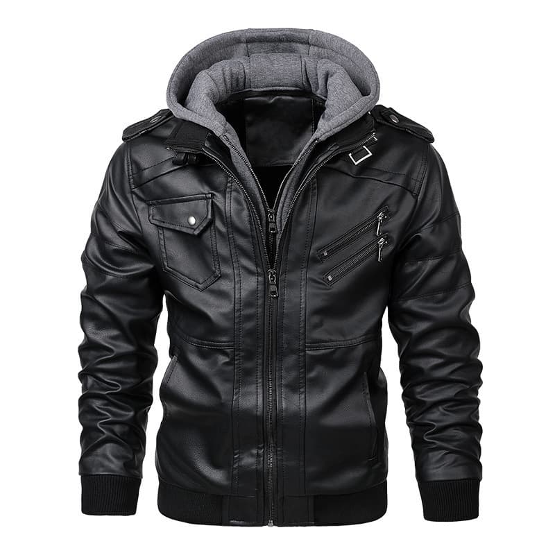 Men's polyurethane demi-season black jacket with zipper, wish, slim fit 1