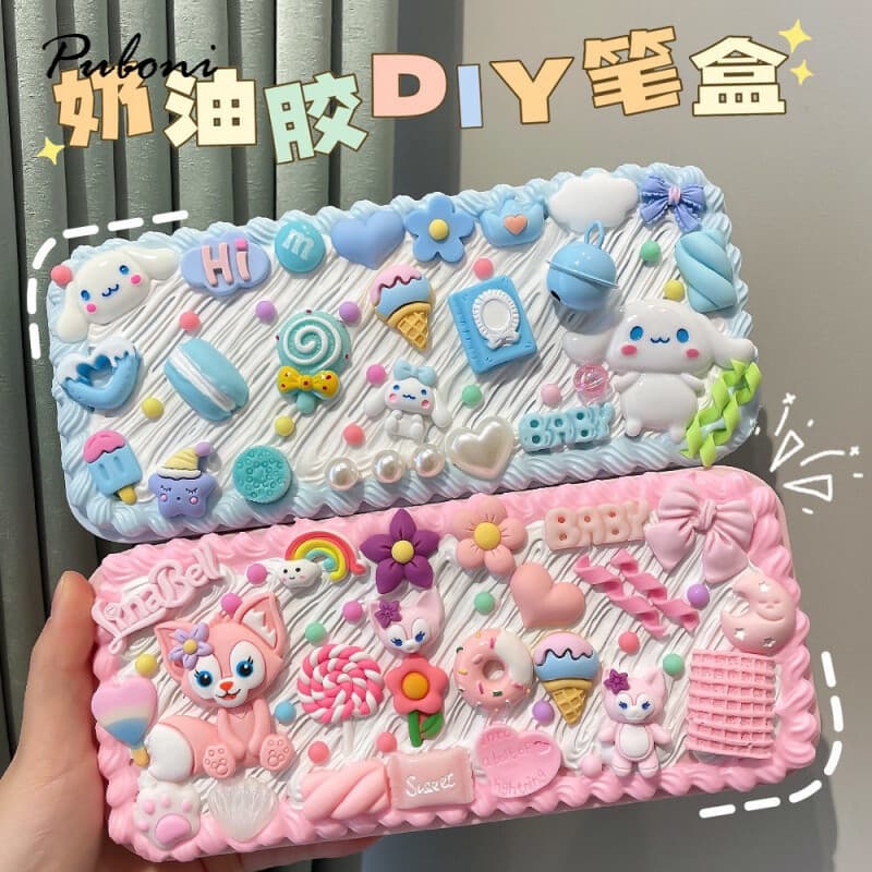 Cream children's pencil case for students for boys and girls, DIY, full set, Birthday gift