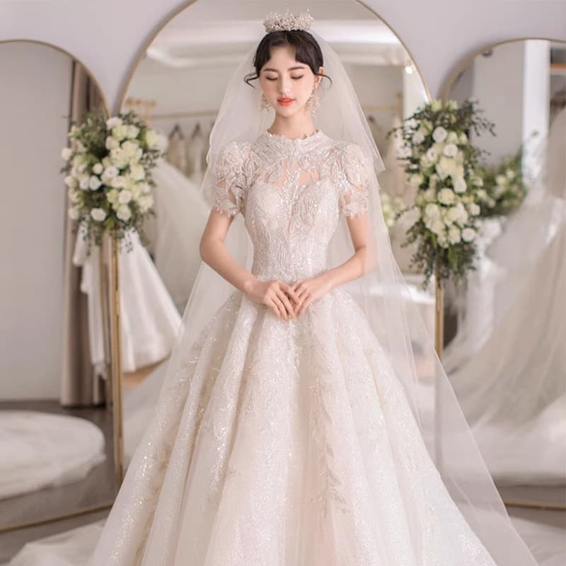 Bride's main wedding dress 2026 new bride's main yarn French heavy industry luxury retro texture starry sky long tail wedding dress