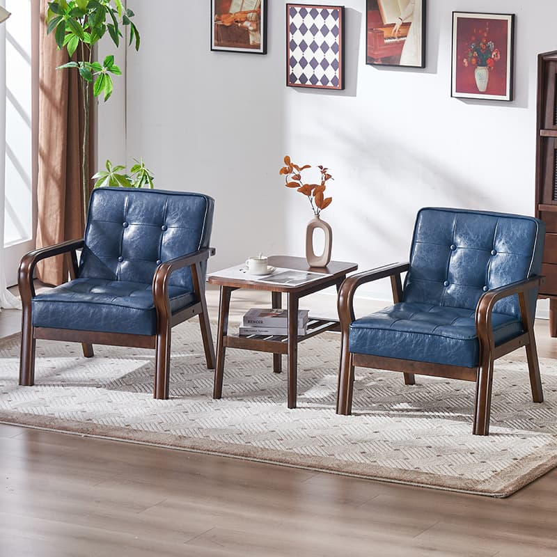 Leather combination small apartment cafe casual solid wood chair single and double three people in the guest room Nordic minimalist sofa chair 3