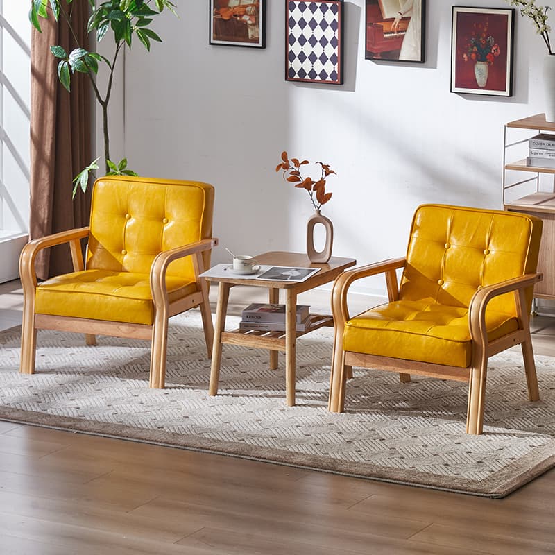 Leather combination small apartment cafe casual solid wood chair single and double three people in the guest room Nordic minimalist sofa chair 5