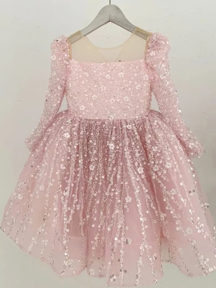 Dress, shiny children's long-sleeve, small princess costume, special occasion clothing, tutu skirt, Birthday gift 2
