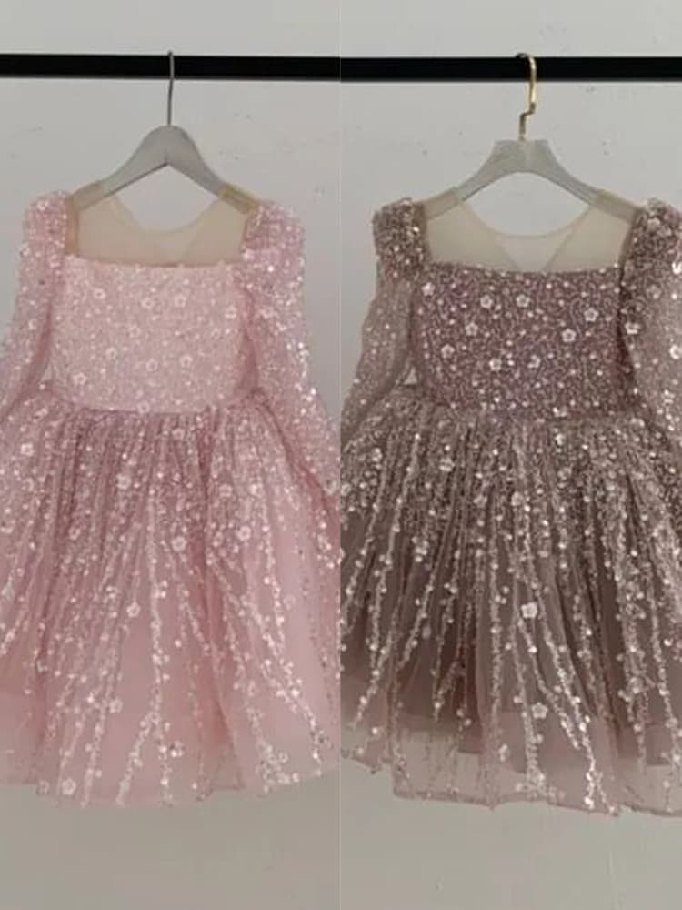 Dress, shiny children's long-sleeve, small princess costume, special occasion clothing, tutu skirt, Birthday gift 1