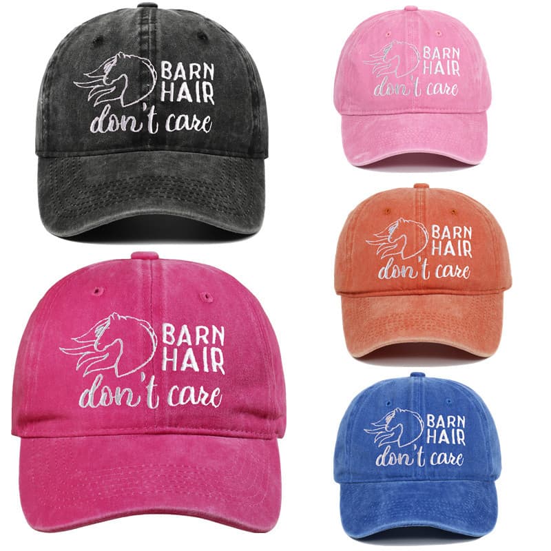 Hair Don't Care Embroidered Vintage Washed Canvas Cap 1