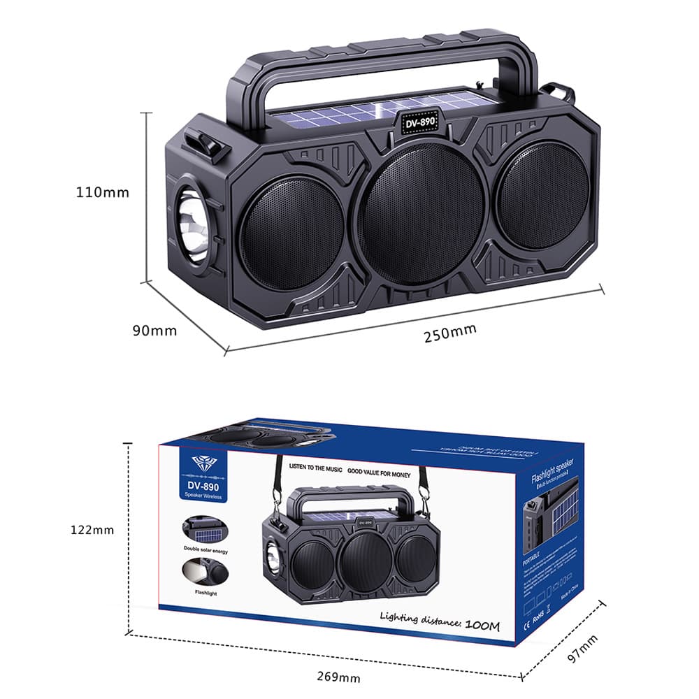 Travel wireless speakers solar-powered, flashlight, bluetooth 4