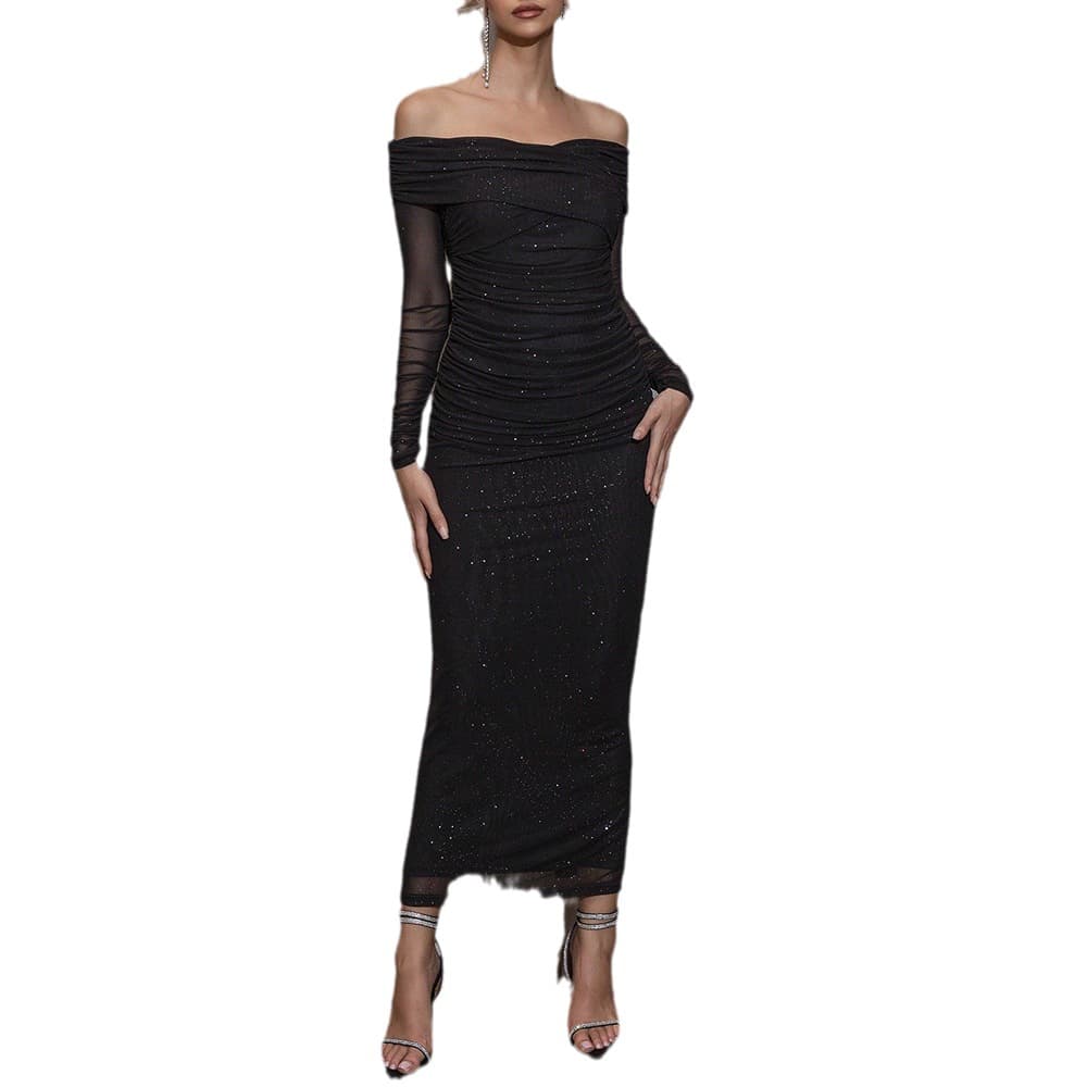 Autumn sexy tube top, long-sleeve, long evening dress, Amazon, European style, bright catchy style 5