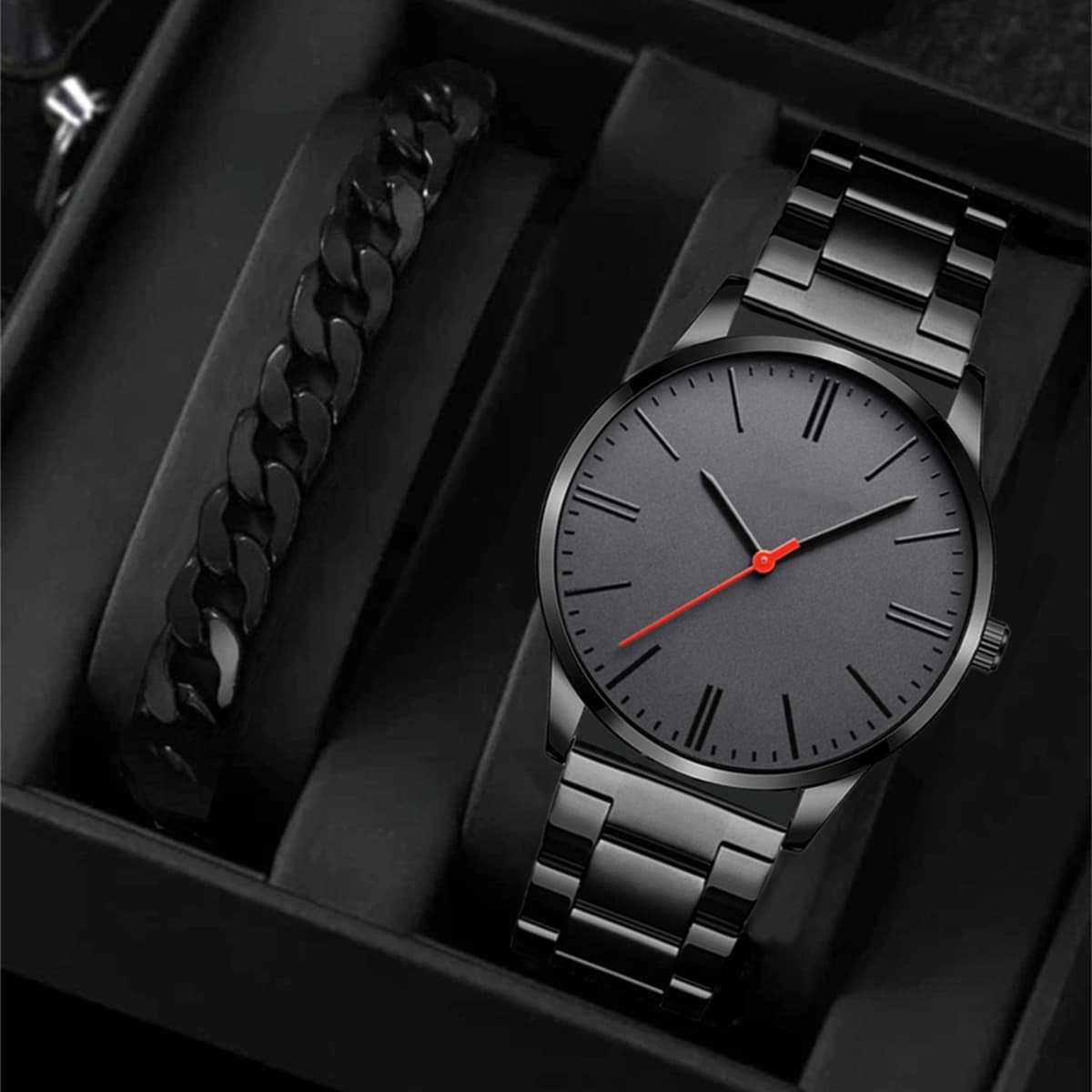 (Cross-border trading), fashionable trend sports steel belt, watch, quartz watches, set 1