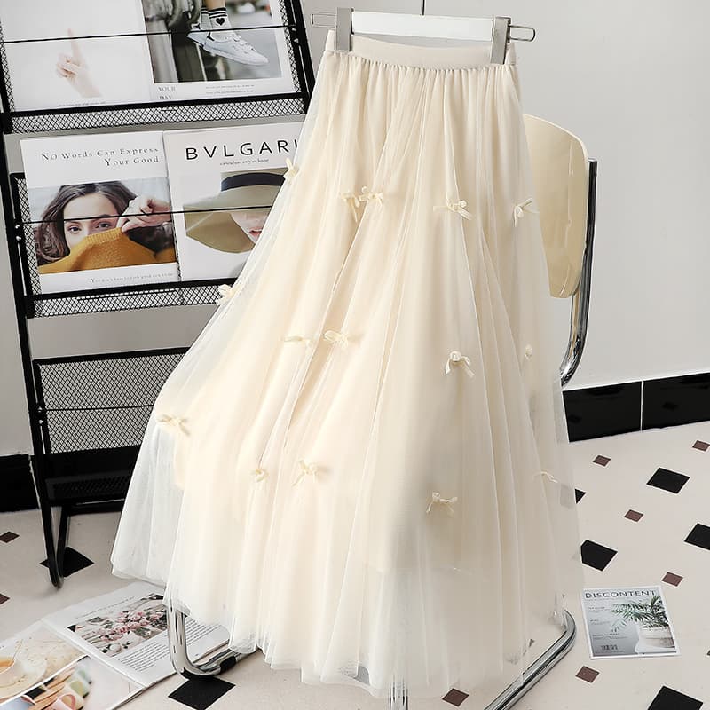 Elite long skirt with bow, mid-length, A-line