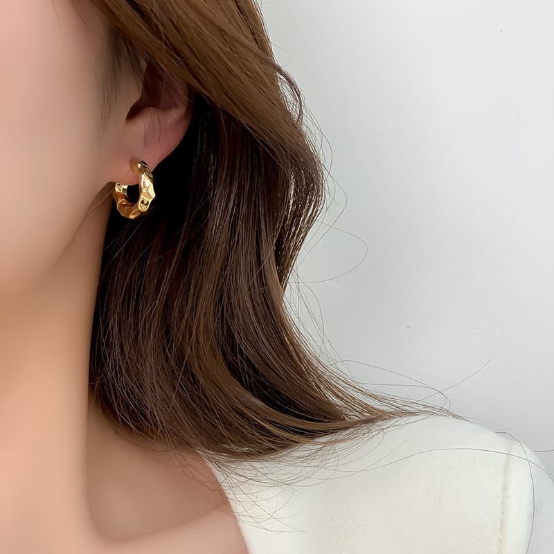 Retro metal geometric brand small design earrings, European style, light luxury style, simple and elegant design 3