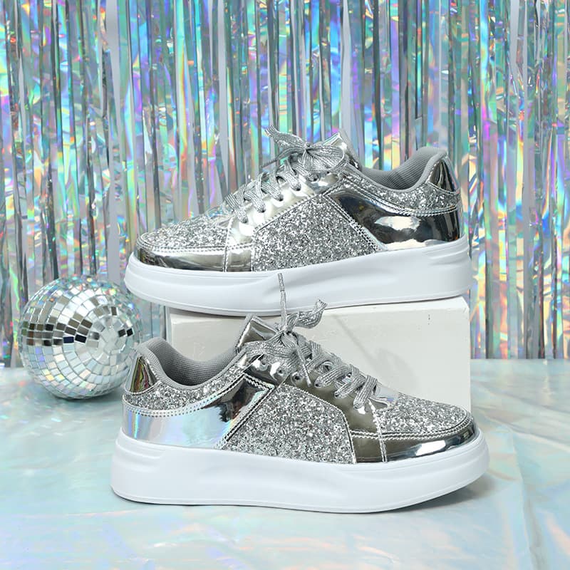 Thick-soled sequins trendy board shoes heightened casual sports shoes breathable lightweight outdoor flat shoes couple trendy shoes 2