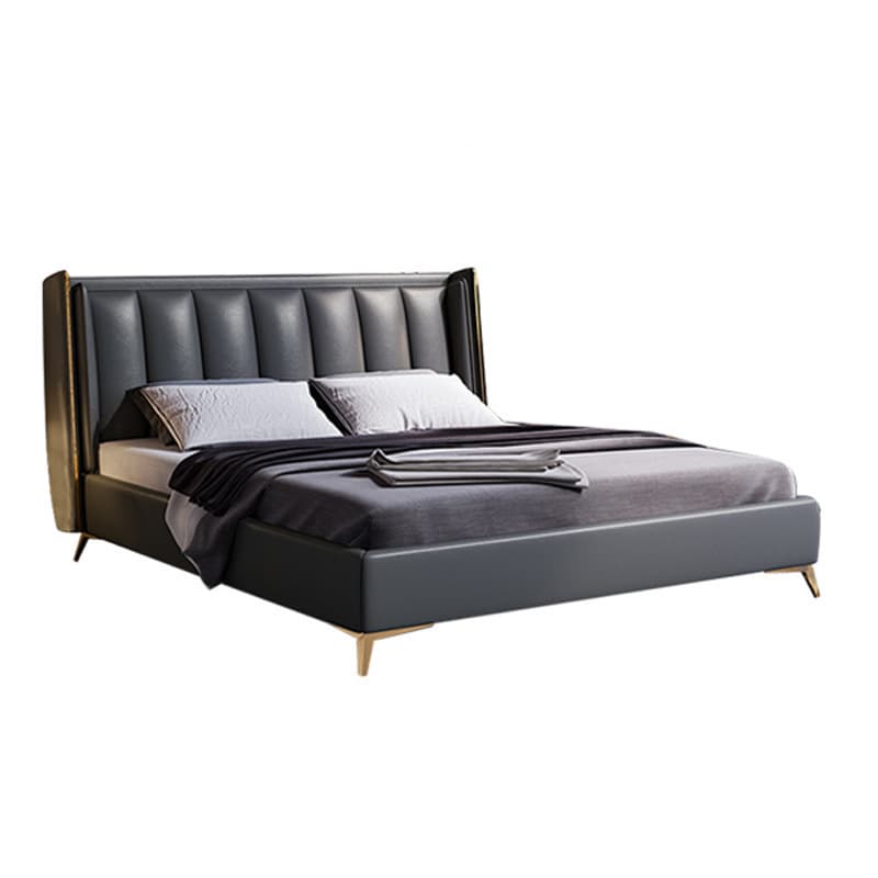 Modern simple leather bed light luxury first layer cowhide double bed 1.8 meters master bedroom small apartment wedding bed direct supply from the manufacturer 5