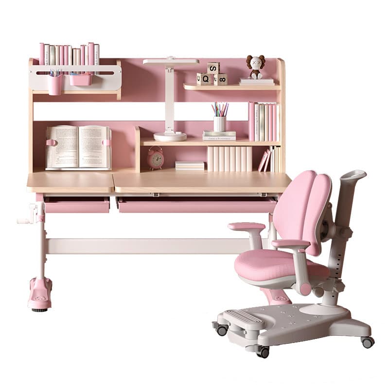 Boke Liftable Children's Study Desk Chair Set with Bookshelf 5