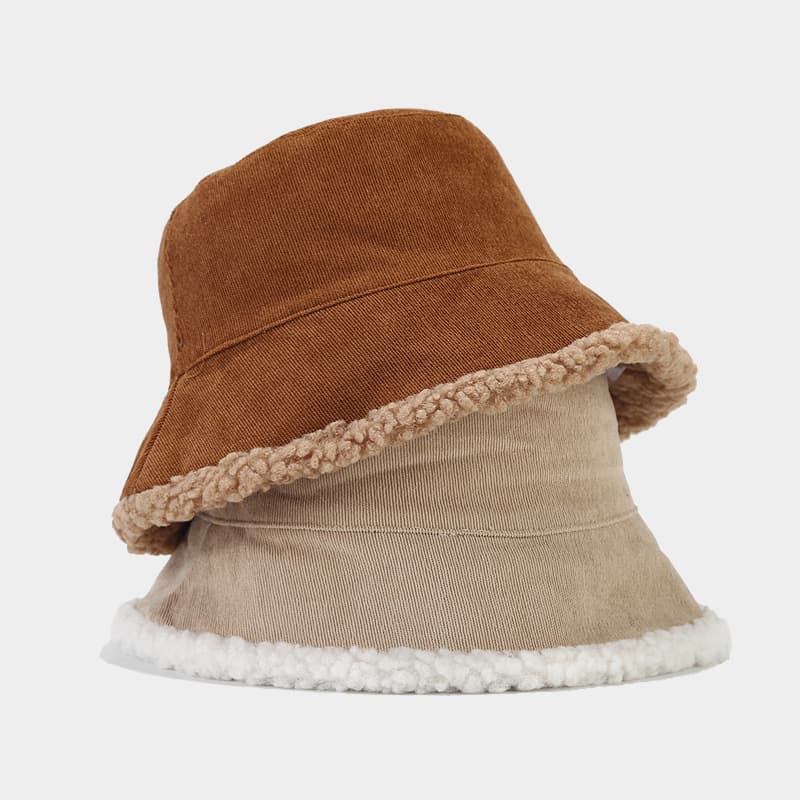 Japanese retro corduroy demi-season double-sided velvet hat 2