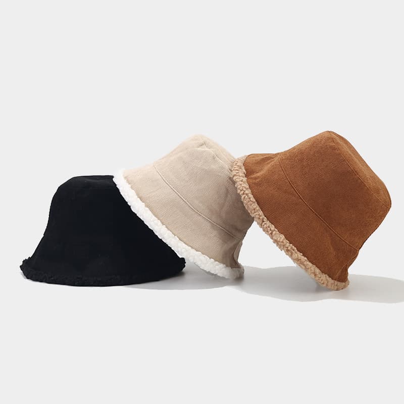 Japanese retro corduroy demi-season double-sided velvet hat 3