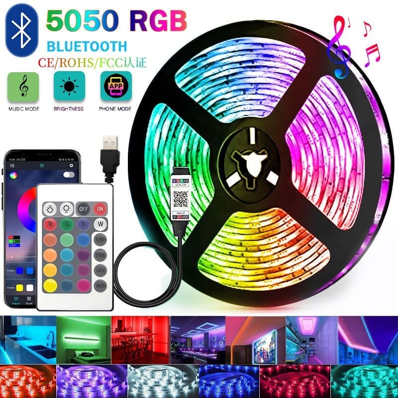 Cross-border wholesale 5050RGB light strip set 5vUSB24 key remote control Bluetooth TV background LED dimmable 1