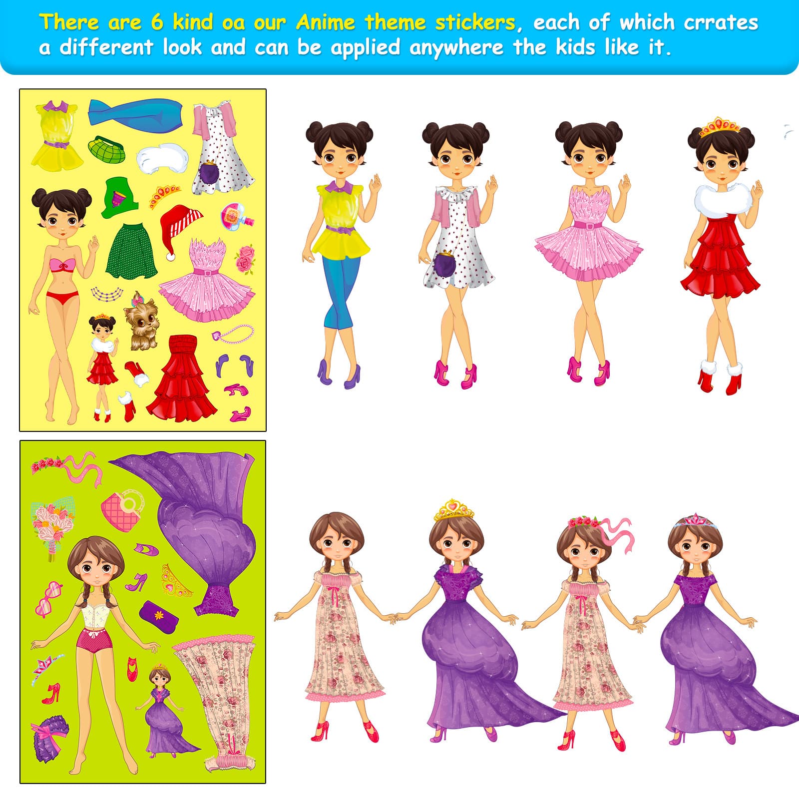 (Cross-border trading), fuchsia children's cartoon small princess costume, brainteaser, sticker, DIY 3