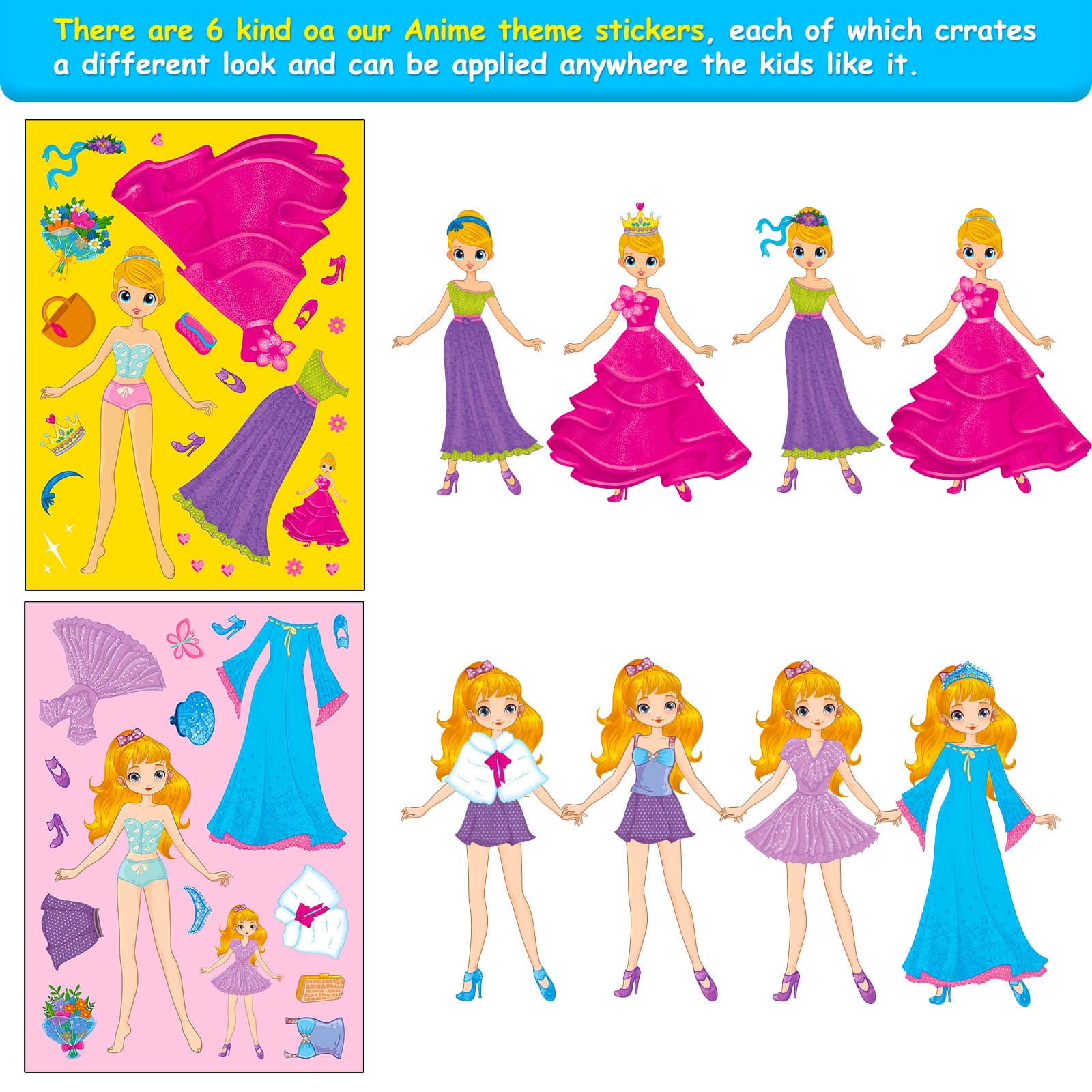 (Cross-border trading), fuchsia children's cartoon small princess costume, brainteaser, sticker, DIY 4