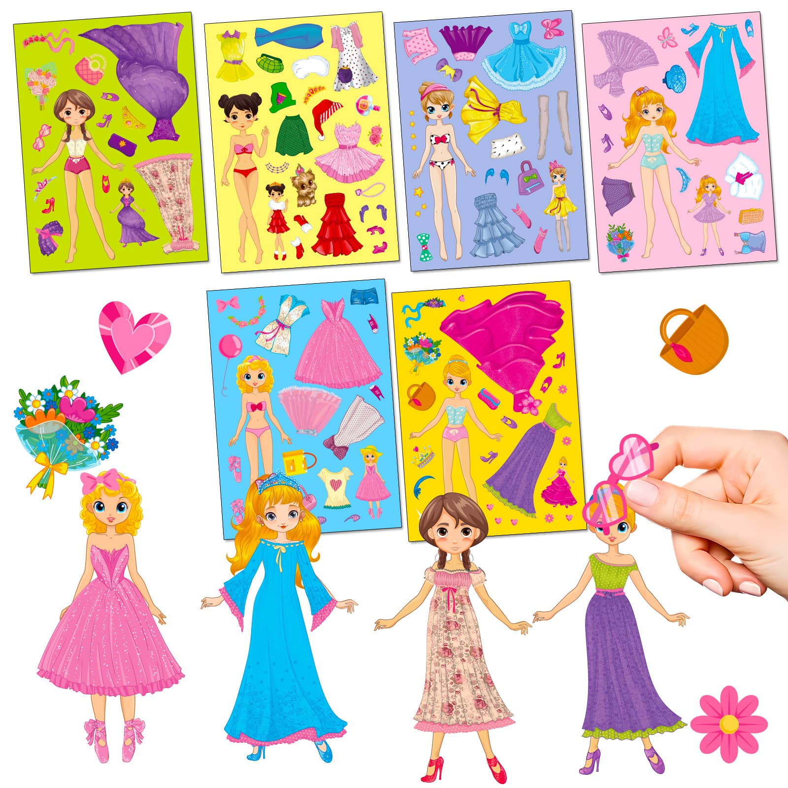 (Cross-border trading), fuchsia children's cartoon small princess costume, brainteaser, sticker, DIY 1