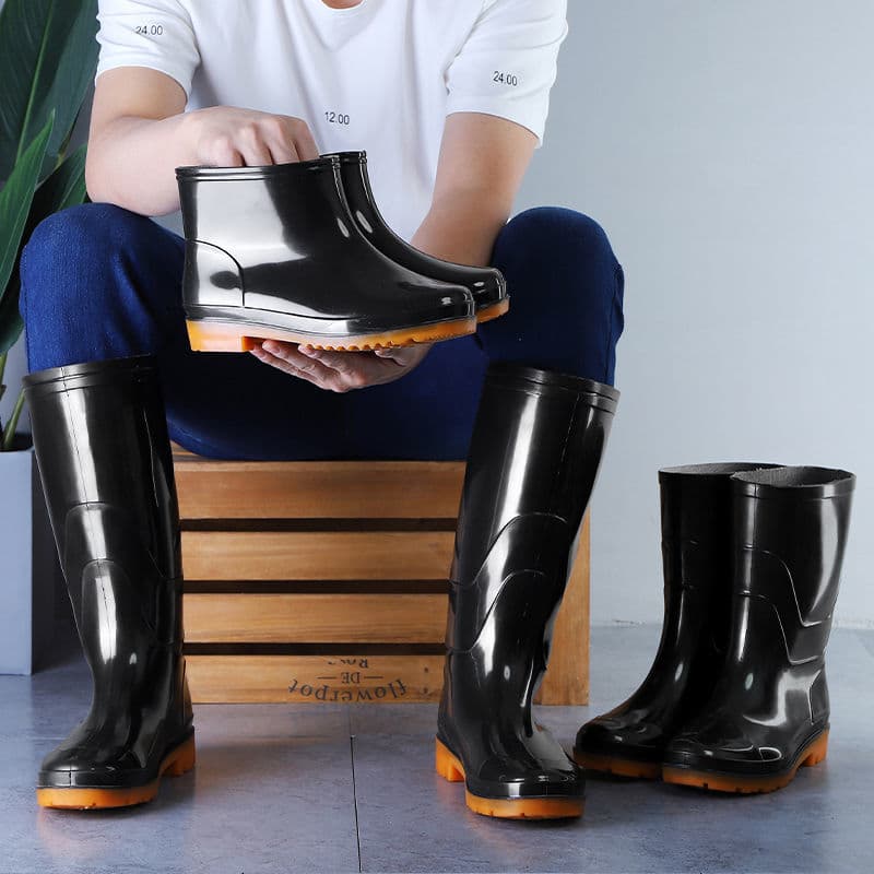 Military black high-top water shoes, long rain boots, kitchen non-slip water boots, outdoor work shoes, rain boots, labor protection rubber shoes for men and women 3