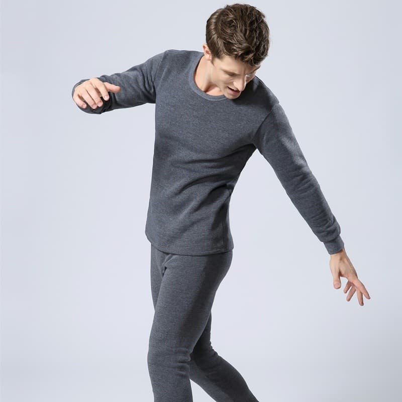Solid colored keep warm winter thermal underwear with a round collar for elderly, trousers 4
