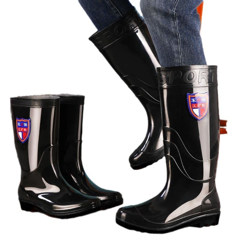 Rainwood men's fishing beef tendon glue shoes non -slip high tube thick waterproof shoe covers rain boots adult military rain boots 5