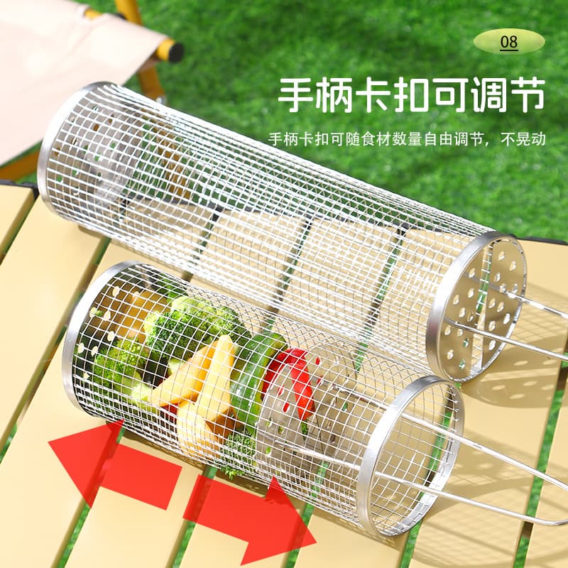 Stainless steel outdoor portable barbecue cage dew picnic barbecue rack rotating rolling barbecue net upgrade cross -border baking furnace 4