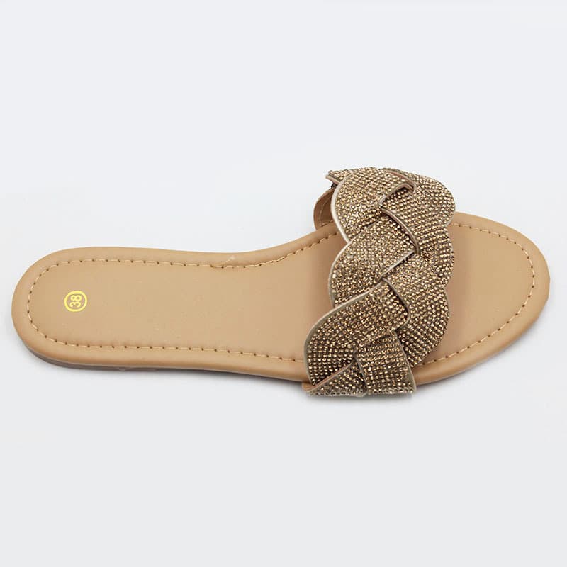 (Wholesale), casual wear-resistant summer women's slippers with rhinestones flat, suitable for outdoor wear 4