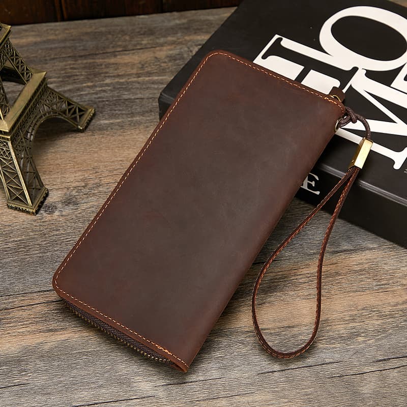 Trend wallet, anti-magnetic retro long small clutch bag, genuine leather 2