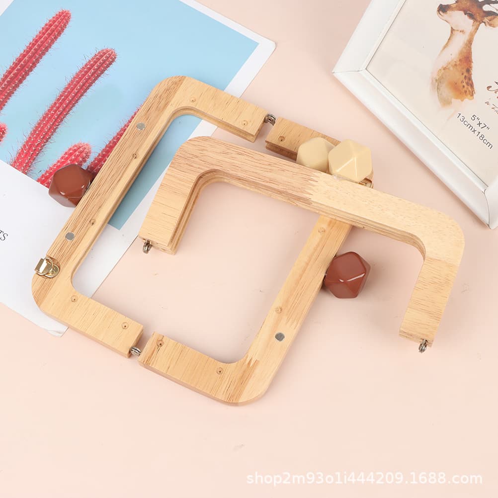 Real color 20*8CM handbag wooden clip frame 20CM diamond resin head wooden clip frame wood mouth gold DIY handbag 3