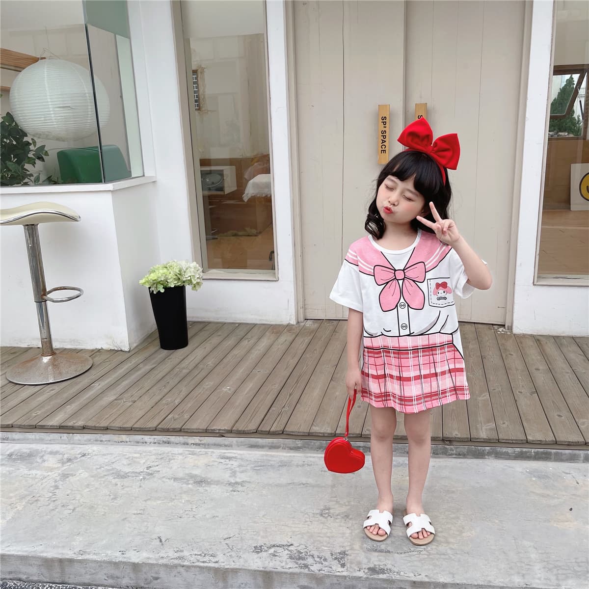 Summer children's cute set, cartoon T-shirt dress 4