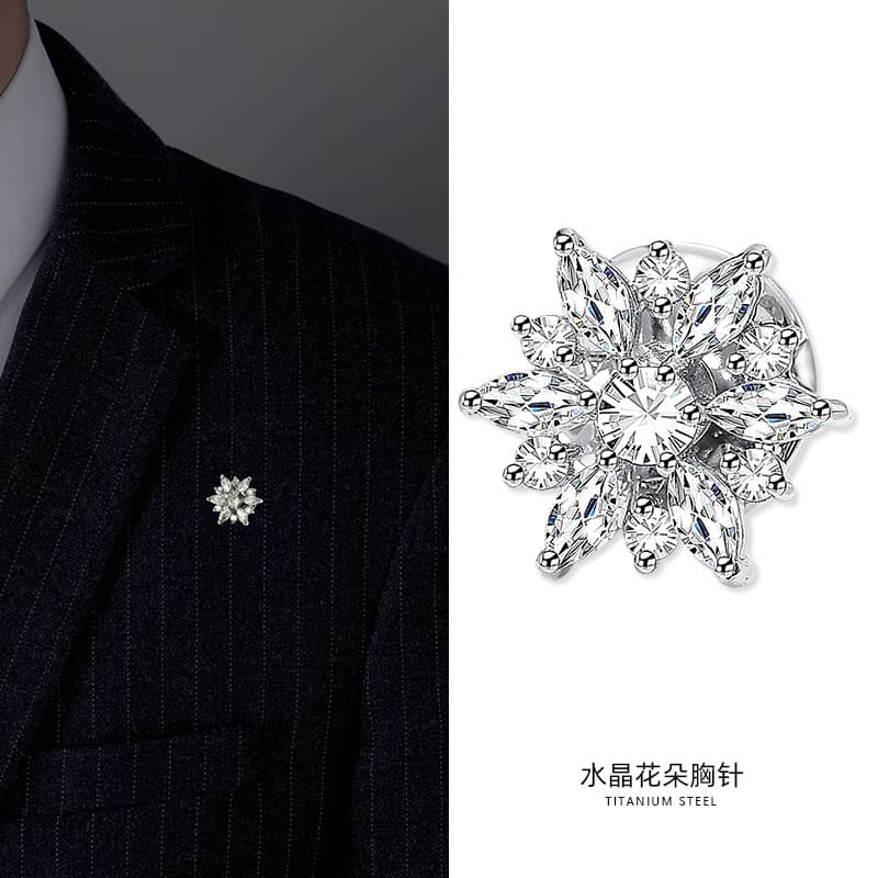 Brooch, design high-end suit lapel pin, diamond badge, accessory, men's style, trend of season, simple and elegant design 1