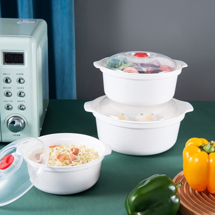 【03】Plastic soup bowl with transparent lid to keep fresh. Microwaveable food-grade lunch box.