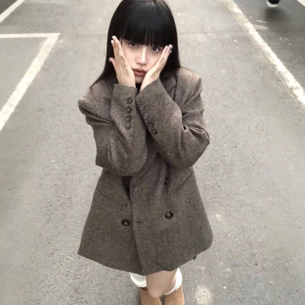 Retro colored woolen elegant classic suit jacket, coat for leisure, high-quality style, oversize, increased thickness 4