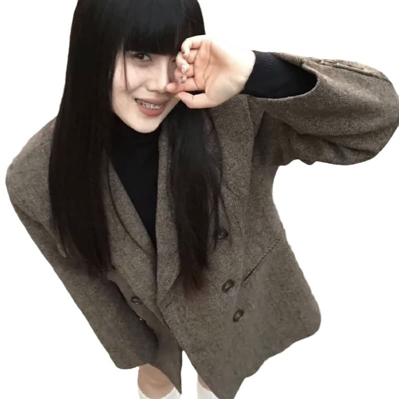 Retro colored woolen elegant classic suit jacket, coat for leisure, high-quality style, oversize, increased thickness 5
