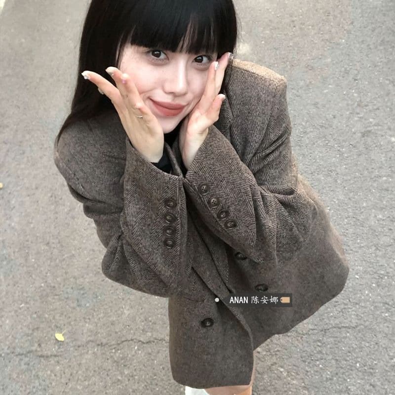 Retro colored woolen classic suit jacket, coat for leisure, high-quality style, oversize, increased thickness