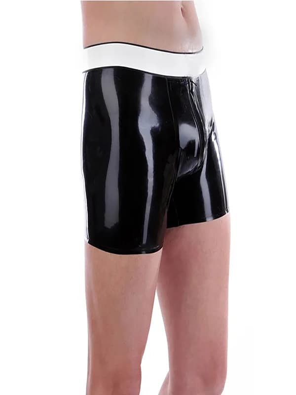 Rubber underwear, latex boxing shorts, men's chain with zipper handmade, black sexy pants 5
