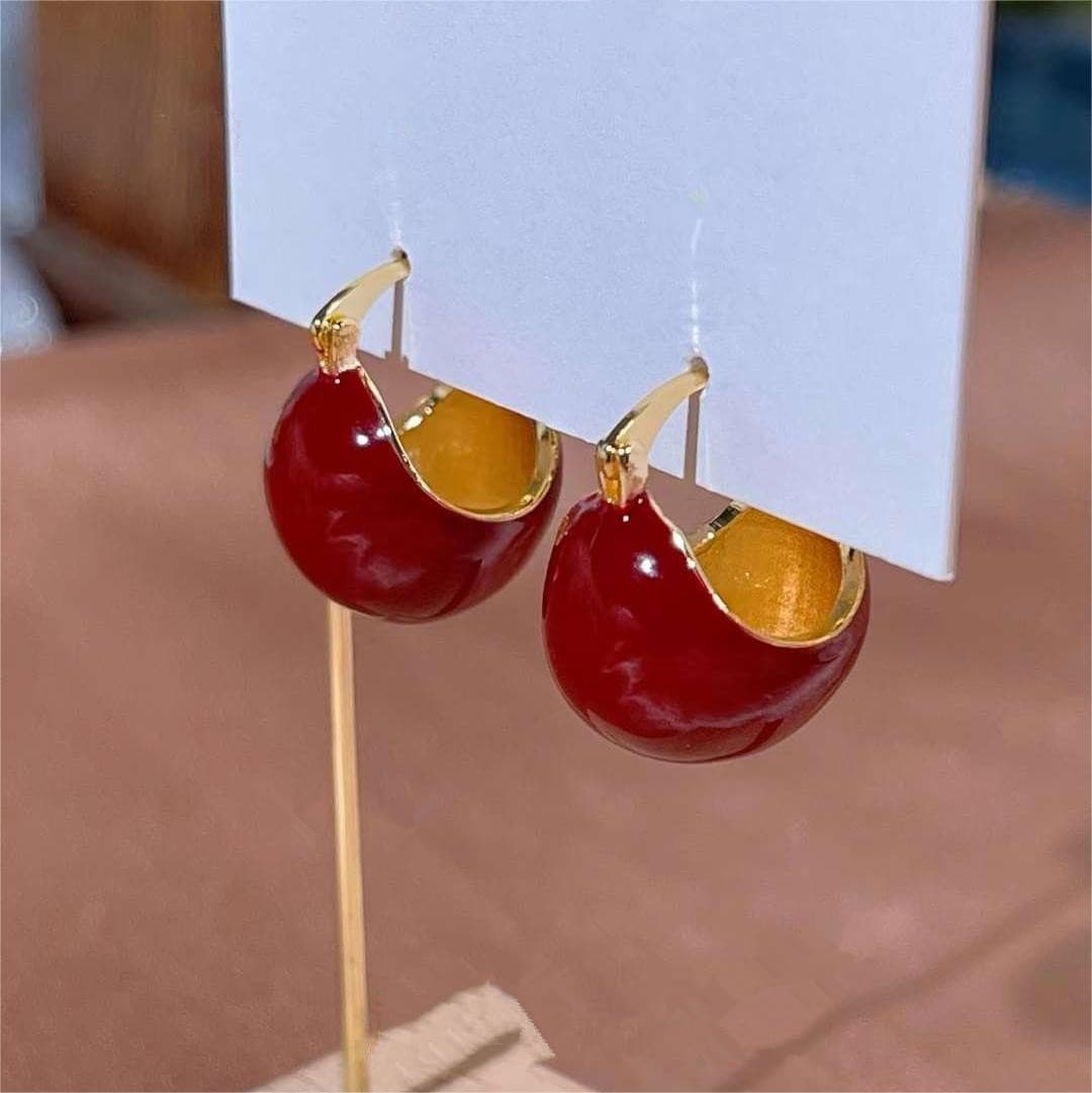 Weidni Acacia Doujiu Red Niche Molespy Light luxury high -grade sensing glaze ear buckle round bean port wind ear decoration 3