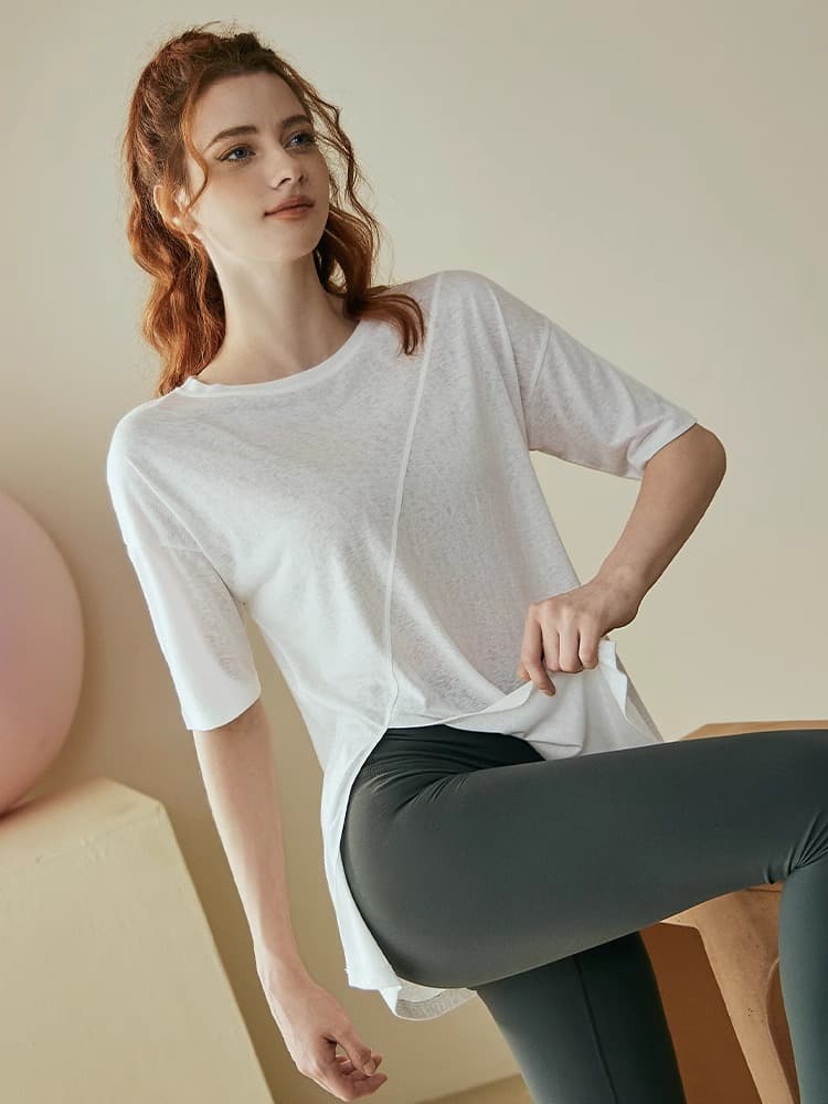 Yoga clothing, shirt for training for gym, sports T-shirt, with short sleeve, for running 4