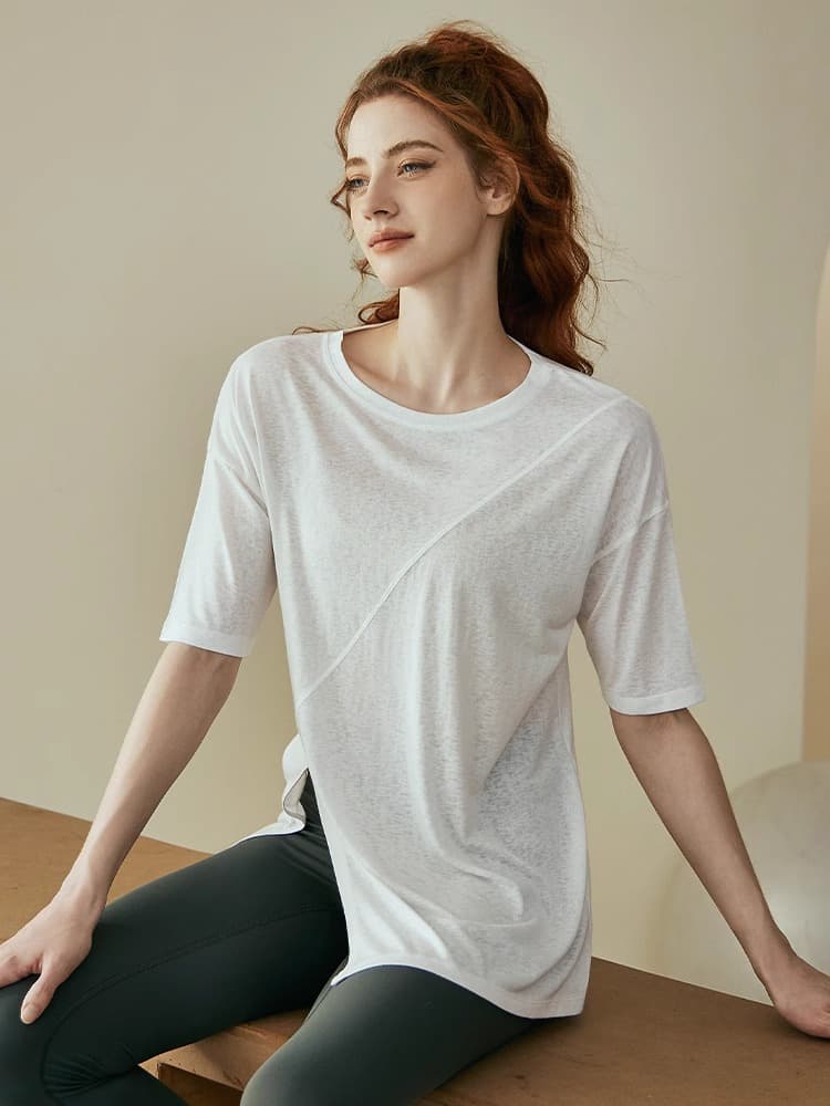 Yoga clothing, shirt for training for gym, sports T-shirt, with short sleeve, for running 5