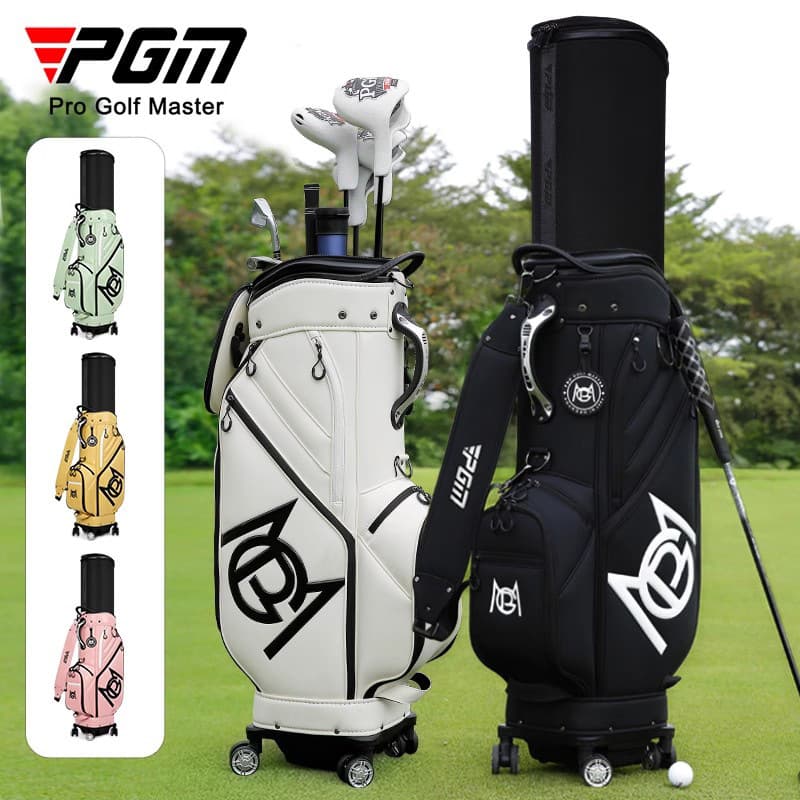PGM golf ball bag men's hard shell telescopic bag four -wheeled push air consignment upside -down club soft leather 1