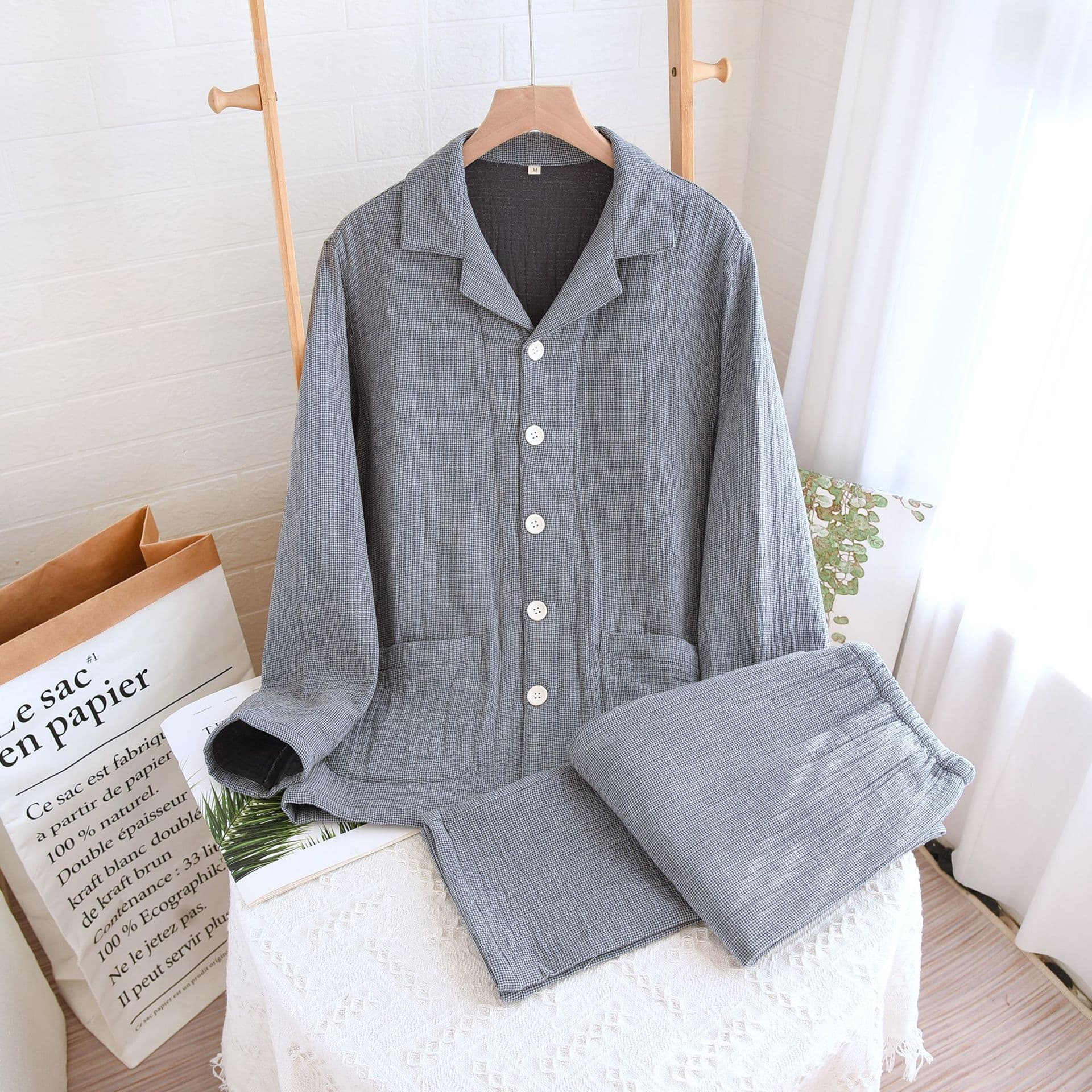 Autumn demi-season gauze pijama, trousers, long-sleeve, for beloved 3