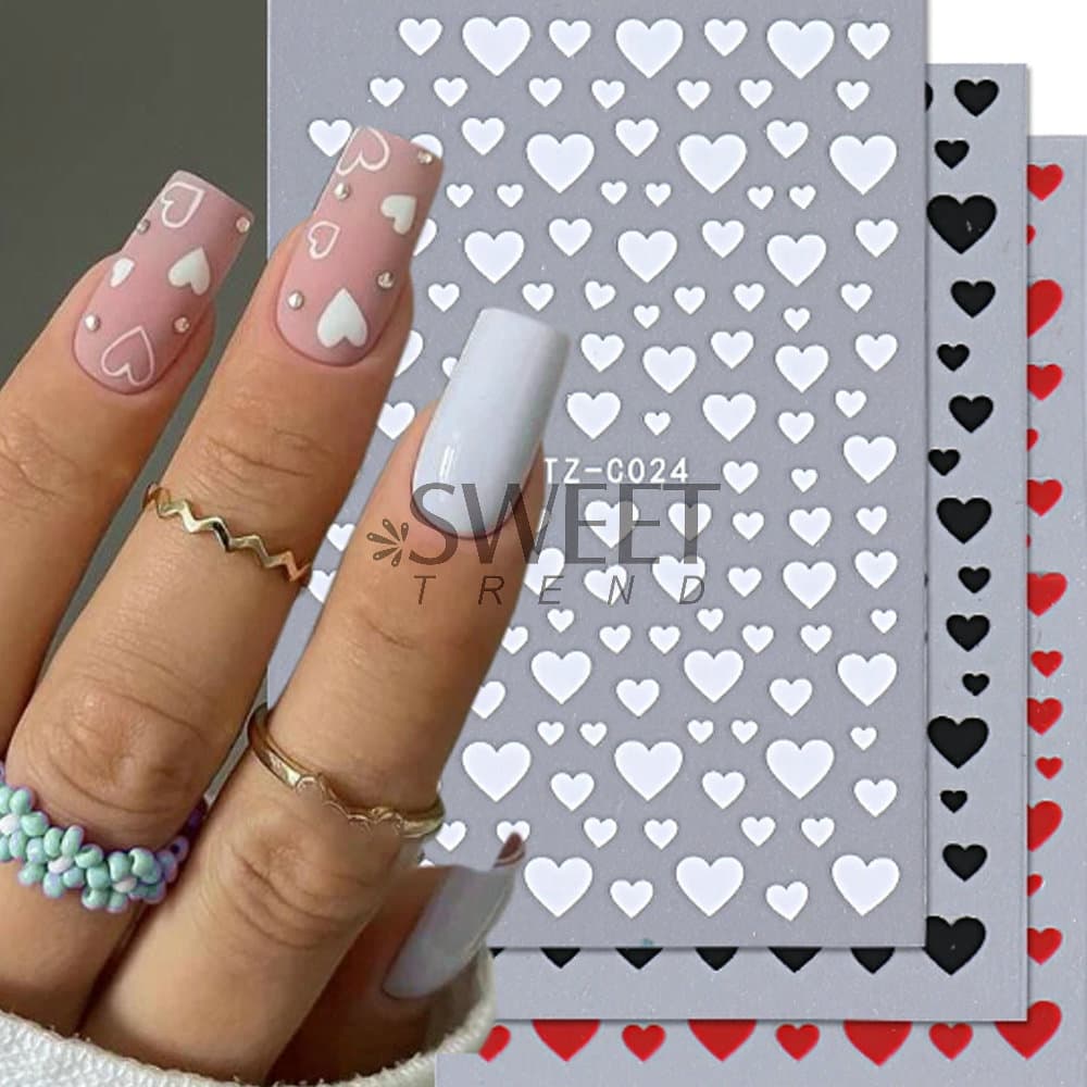 Nail stickers for St. Valentine's Day, adhesive platinum fake nails, self-adhesive sticker for nails with velcro, 3D 1