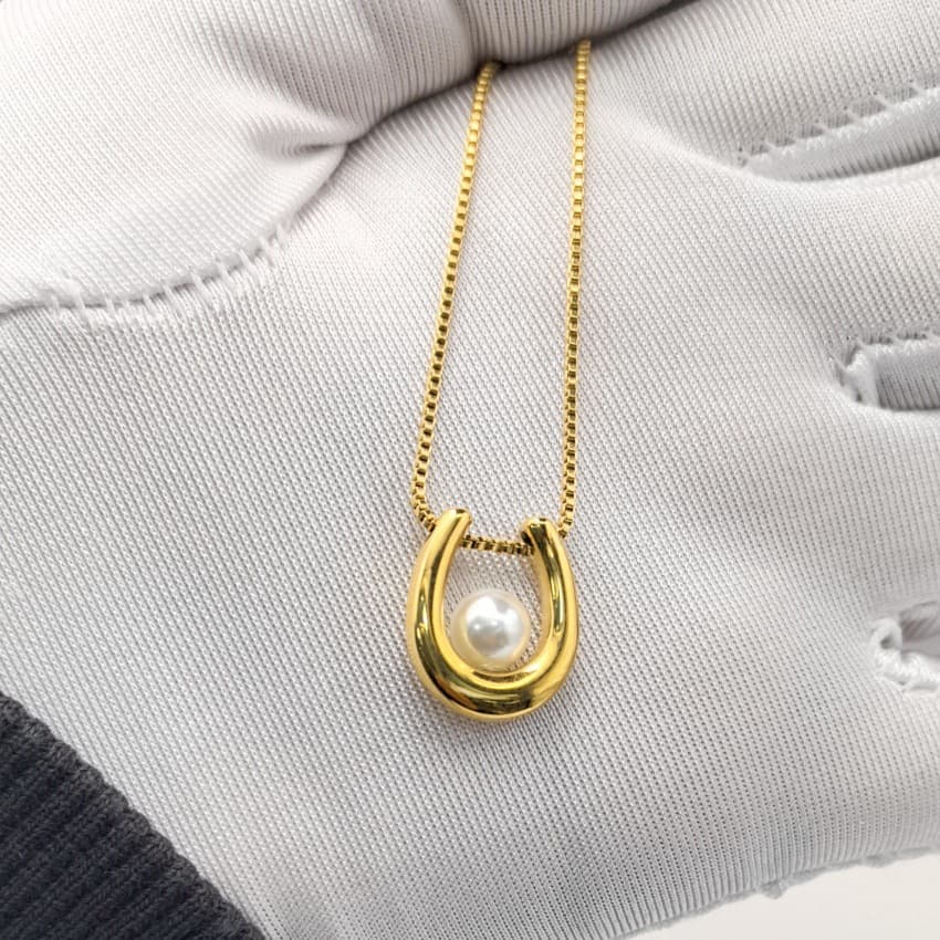 Exclusive necklace stainless steel from pearl, Tabi, 18 carat white gold, light luxury style 3